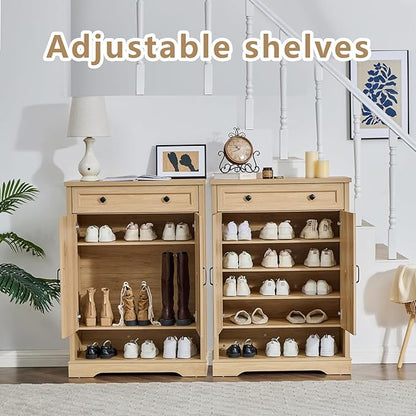 SOOWERY Shoe Cabinet with Drawer, Farmhouse Shoe Storage Cabinet with Doors