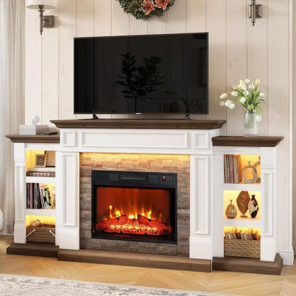 72" Electric Fireplace with Mantel and Cabinets, Fireplace TV Stand