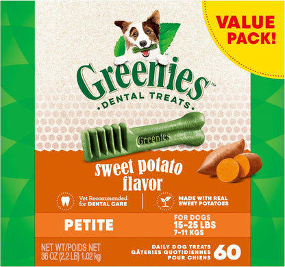 Greenies Petite Dental Dog Treats, Sweet Potato Flavor, 36 oz. Pack (60 Treats)