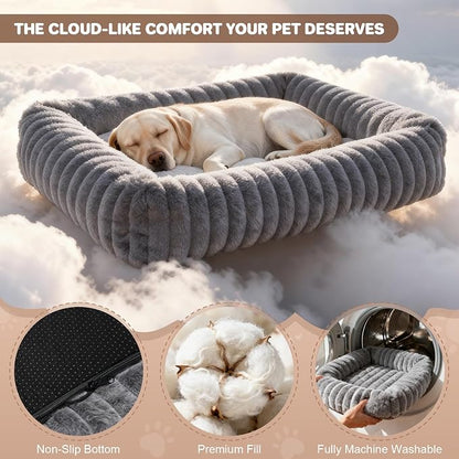 Dog Beds Large Sized Dog, Washable Self Warming Dog Cat Bed Rectangle Orthopedic Large Pet Sofa, Super Soft Plush Rabbit Fur Pet Couch Cute Cat Bed with Removable Zipper Cover & Anti-Slip Bottom