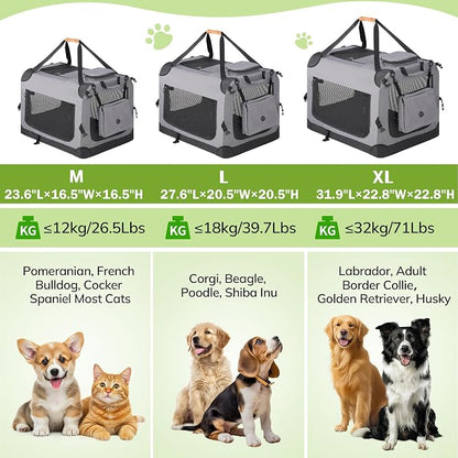 Morpilot 28-inch Portable Collapsible Dog Crate for Dogs up to 40lbs | Travel Dog Crate Soft-Sided for Small Medium Dogs, with Foldable Bowl, Shoulder Strap & Storage Pockets, Grey