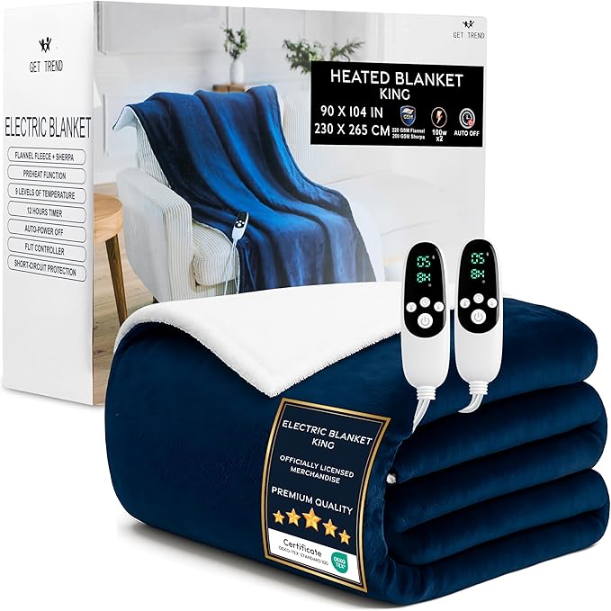 Heated Blanket Electric Luxurious Fleece King Blanket, 9 Heat Settings & 12H