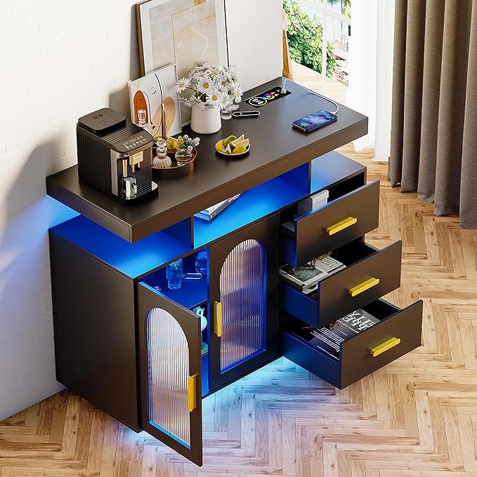40" LED Buffet Cabinet with Charging Station, Auto Sensor Kitchen Storage