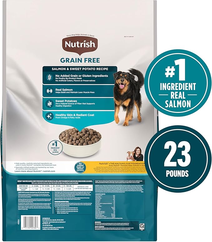 Nutrish Grain Free Dry Dog Food, Salmon & Sweet Potato Recipe, 23 lb. Bag (Rachael Ray)