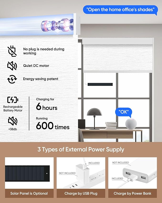 Kincmo Motorized Blinds with Remote, 100% Blackout Motorized Roller Shades Work
