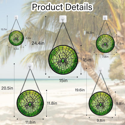 Stained Glass Window Hanging - Black Green Horror Spider Web Suncatcher for Doors Garden Patio Sun Catchers Decor Christmas Halloween Birthday Gifts for Women Men Mom Nana Friend 15 in