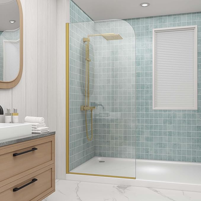 Sunrosa 32"×76" Shower Glass Panel, 8mm Thick Shower Screen, Brushed Gold
