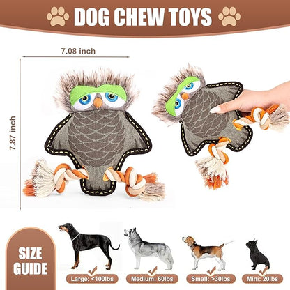 Tough Durable Squeaky Dog Toys for Aggressive chewers Interactive to Keep Them Busy, Funny Cute Plush Dogs Toy for Small Medium Large Breed Chewer Best Cute Birthday Gift (New Owl)