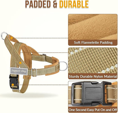 SlowTon No Pull Dog Harness with Front Clip - Heavy Duty, Soft Padded | Neck & Chest Adjustable, Tactical Pet Vest and Leash Set for Large Medium Sized Dogs, for Easy Walk & Training, Tan S