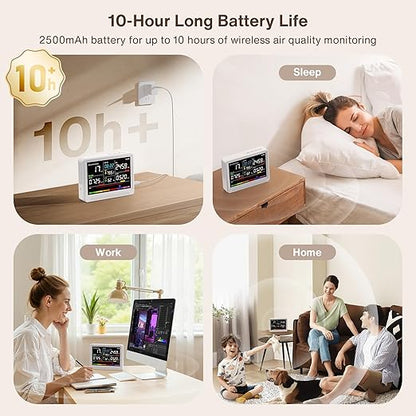 16 in 1 Air Quality Monitor Indoor 10h Battery & 5.5" Display 9 AQI+7 AQI Alerts