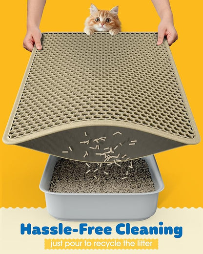 Cat Litter Mat - 30'' x 24'' Large Litter Trapping Mat, Easy to Clean Litter Box Mat, Waterproof, Urine-Proof, Non-Slip Kitty Litter Mats for Floor, Beige