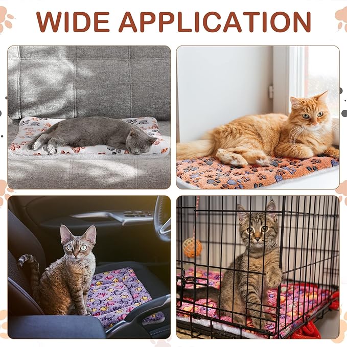 4 Pack Ultra Soft Dog Cat Bed Mat with Cute Prints Reversible Fleece Dog Crate Kennel Pad Cozy Washable Thickened Hamster Guinea Pig Pet Bed Mat for Small Animals(21 x 14 Inches,Vivid Color)