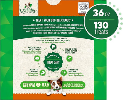 Greenies Teenie Natural Dog Dental Treats, Sweet Potato Flavor, 12 oz. Pouch (43 Treats)