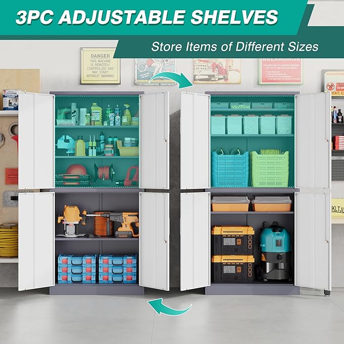 SISESOL Storage Cabinets With Doors And Shelves, Adjustable Layers