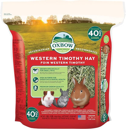 Oxbow Western Timothy Hay for Small Pets – All-Natural Grass Hay for Rabbits, Guinea Pigs, and Chinchillas – High Fiber for Digestive Health and Dental Support – 40 oz Bag