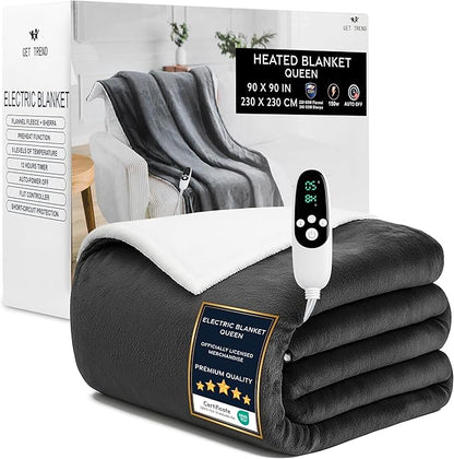 Heated Blanket Electric Luxurious Fleece Queen Blanket, 9 Heat Settings & 12H