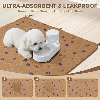 Fostanfly Washable Pee Pads for Dogs, 2 Pack 36''x72'' Ultra-Absorbent and Leak-Proof Non-Slip Reusable Potty Training Pads for Dogs, Puppy, Potty, Whelping of Add 8 Lanyards, Brown