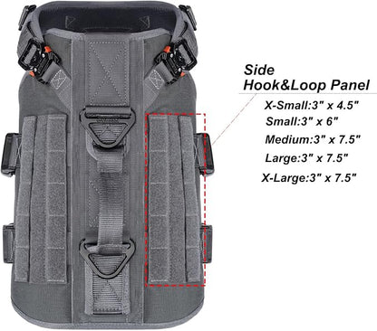 ICEFANG No Pull Tactical Dog Harness for Medium Dogs,Adjustable Dog Vest | Control Handle,MOLLE Panel,Front Hook,3 Leash Clips,Soft Padded,for walking training,Grey,Medium