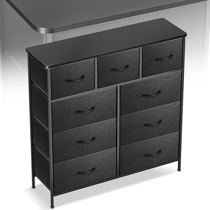 Curved Profile Dresser for Bedroom, Chest of Drawers, 9 Storage Drawers