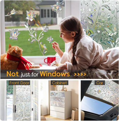 Rainbow Window Privacy Film Decorative, Stained Glass Window Tint for Home, 3D Decals Window Clings for Glass Windows, Static Cling Window Sticker, Suncatcher Window Cover,29.5" by 157.4"