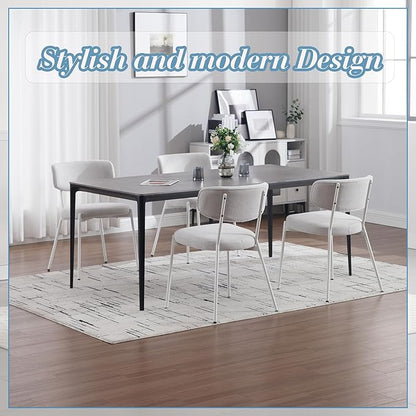 KCC Modern Mid-Century Velvet Dining Chairs Set of 6, Upholstered Stylish Kitchen Chairs Accent Diner Chairs with Metal Legs and Curved Back for Kitchen, Dining Room(White)