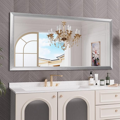 Amorho 72 X36 Inch Bathroom Mirror Silver, Thick Metal Framed Wall Mirrors