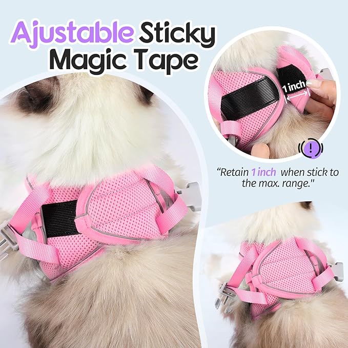 Dooradar Cat Harness and Leash Set, Escape Proof Lightweight Kitten Harness, Soft Breathable Reflective Vest for Outdoor Walking Traveling, Adjustable for Medium Cats, Purple & Pink, M