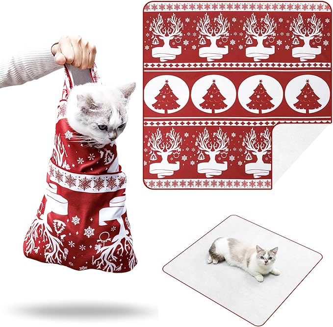 27.5" Large Cat Wrap for Nail Trimming，Self-adherent Cat Grooming Wrap for Adult Cat & Small Dog, Anti-Scratch Cat Swaddle Burrito Wrap for Medicine,Nail Clipping,Ear Cleaning,Teeth Brushing