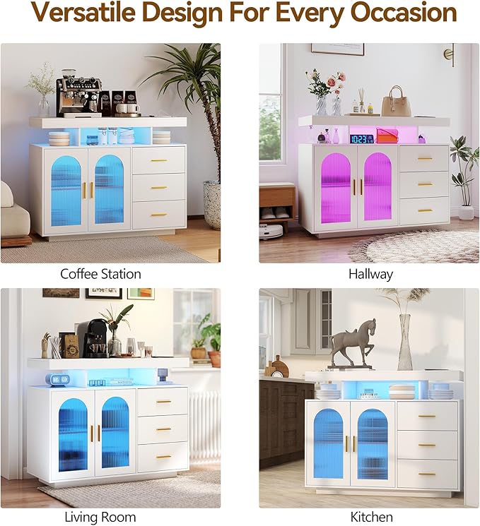 40" LED Buffet Cabinet with Charging Station, Auto Sensor Kitchen Storage