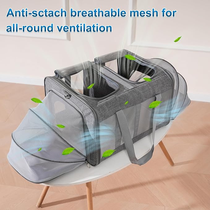 Large Cat Carrier for 2 Cats with Removable Soft Pad(43.3 x 17 x13Inches), Collapsible&Expandable Pet Carrier for Large Cats and Small Dogs 35 LBS,Breathable Mesh Top,Safety Harness