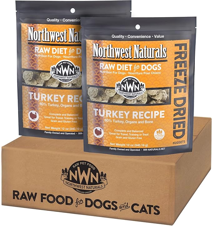 Northwest Naturals Freeze-Dried Turkey Dog Food - Bite-Sized Nuggets - Grain-Free, High-Protein Diet, Human-Grade Pet Food, Limited Ingredients, All Natural, Healthy & Nutritious - 12 Oz (Pack of 2)