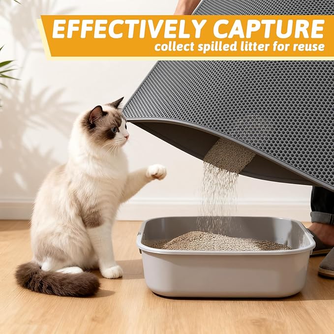 Pieviev Cat Litter Mat Double Layer Waterproof Urine Proof Trapping Mat 1 Pack (Gray, 47x36 Inch (Pack of 1))