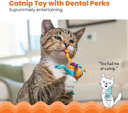 Catstages Catnip Tons of Tails – Interactive Catnip Dental Chew Toy for Cats with Rope, Ribbon & Cotton for Batting, Chasing & Chewing