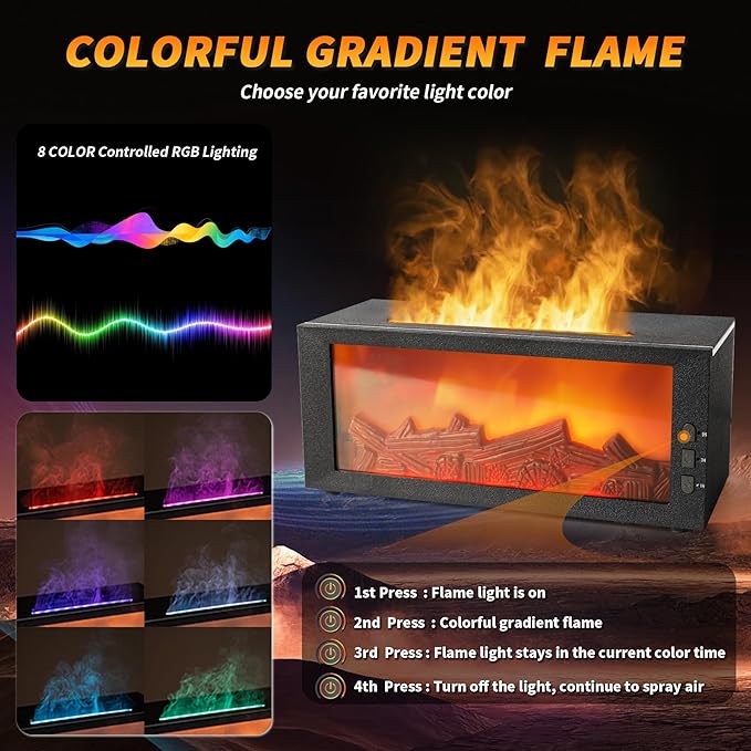 BOHOFAM Fireplace Essential Oil Aroma Diffuser, Flame Air Humidifiers 300ML