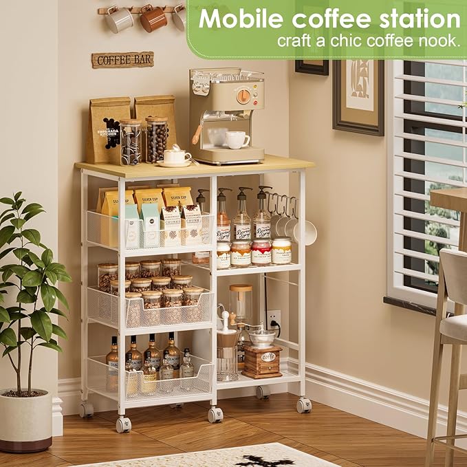 Rolling Kitchen Storage Microwave Cart & Kitchen Island on Wheels, Adjustable