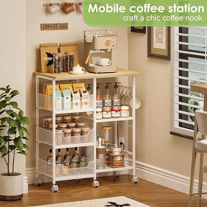 Rolling Kitchen Storage Microwave Cart & Kitchen Island on Wheels, Adjustable
