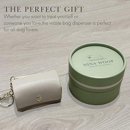 NINA WOOF Leather Poop Bag Holder- Versatile Vegan Leather Waste Bag Holder for Dog Poop, Accessories, & Leash, Reusable Pet Waste, Trash, Pet Diaper & Poop Bags Small Pouch Holder (Grey)