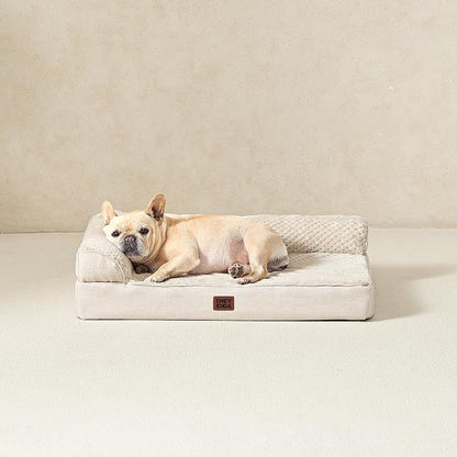 EHEYCIGA Large Dog Bed Memory Foam for Crate, Orthopedic Dog Bed Large Size Dogs with Washable Removable Cover, Waterproof Pet Sofa Couch with Nonskid Bottom, 35x22x6, Beige | Small Dog Sofa with Washable Removable Cover, Waterproof Pet Couch for Crate...