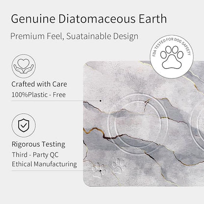 Diatomite Stone Pet Feeding Mat for Dog Cat Super Absorbent Diatomite Quick Drying Stone Dog Food Mat, Dog Mats for Food and Water with Non-Slip Station, Fast Dry Pet Mats, Marble Cyan
