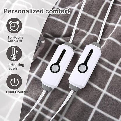 Electric Heated Blanket Queen Size 84"x90", Dual Controllers & Heating Zones