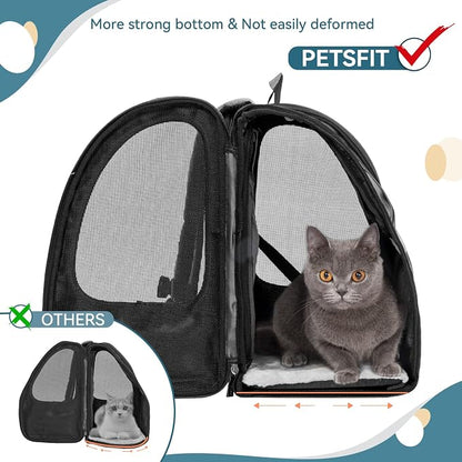 Petsfit Dog Backpack Carrier,Cat Backpacks Expandable with Great Ventilation,Fleece Mat,Perfect for Hiking,Camping Hold Pets Under 22lbs