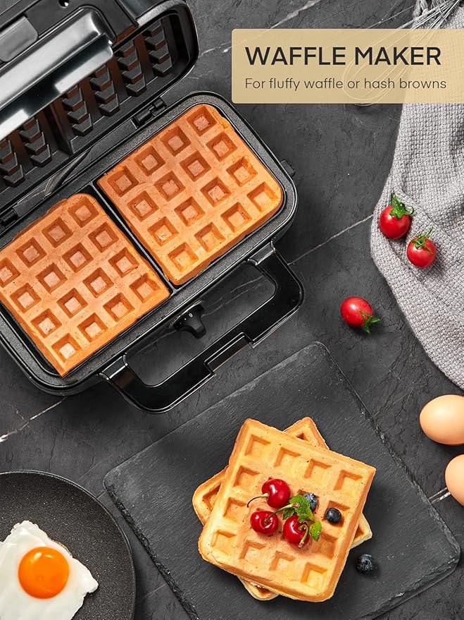 FOHERE Sandwich Maker 3 In 1 Waffle Maker