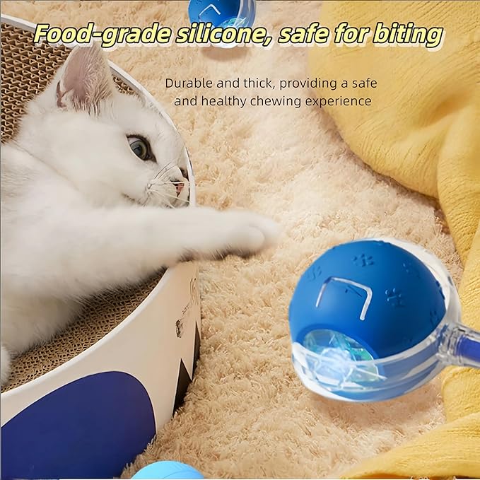 Interactive Cat Toy for Indoor Cats - 3rd Generation Agility Mobile Ball with Elastic Rope Tail, Motion Activated Automatic Toy for Bored Kittens and Adult Cats (Bule)