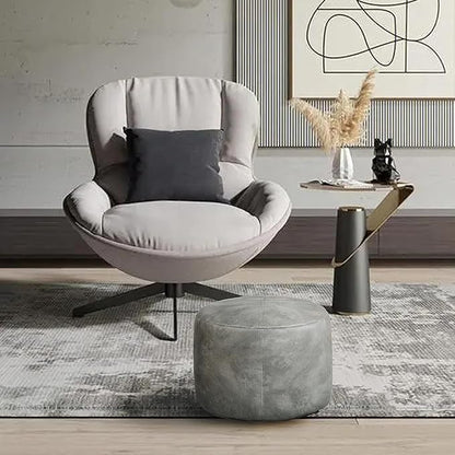 Thgonwid Unstuffed Faux Leather Pouf Cover, Handmade Footstool Ottoman Storage Solution, Floor Footrest Cushion - 16.5”Dx12”H, Grey