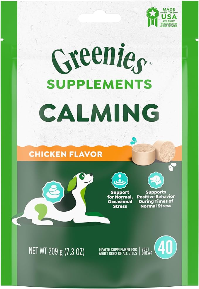 Greenies Supplements Calming Chews for Dogs Chicken Flavor, 7.3 oz. Container of 40 ct.