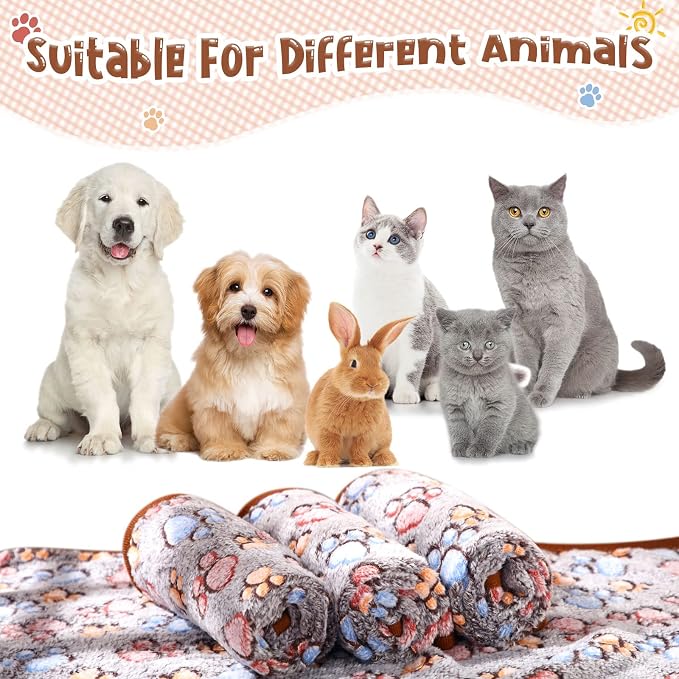 Tatuo 4 Pack Fleece Dog Blankets for Puppy Cats Multi-Size Sleep Mat for Pet Guinea Pig Soft Washable Crate Bed Puppy Teething Toys Print Pattern Warm Blanket Indoor(Black,30 x 20.5 Inch,Paw)