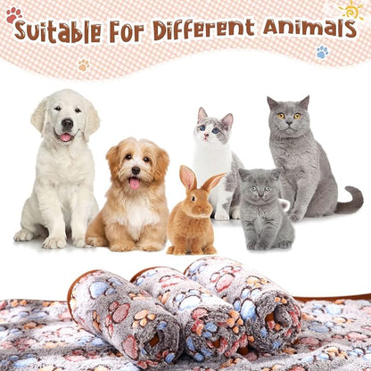 Tatuo 4 Pack Fleece Dog Blankets for Puppy Cats Multi-Size Sleep Mat for Pet Guinea Pig Soft Washable Warm Crate Bed Puppy Teething Toys Print Pattern Blanket Indoor(Black,24 x 16 Inch,Paw)
