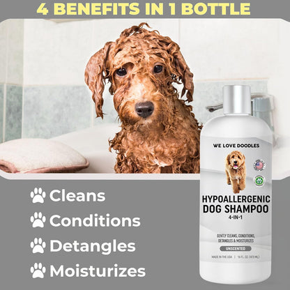 Hypoallergenic Dog Shampoo, Conditioner, and Detangler | Made in USA | Eco-Friendly Ingredients | Shampoo for Dogs with Sensitive Skin & Allergies | 16 OZ [We Love Doodles]