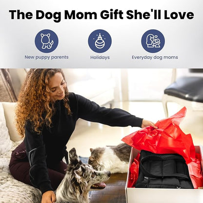 Puffer Dog Travel Bag for Dog Moms, Diaper Bag with Travel Bowls | 2 BPA-Free Collapsible Bowls, 2 Pet Food Containers, 9 Pockets, Everyday Puffer Bag Works With or Without Your Dog, Black