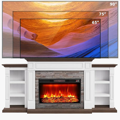 80" Electric Fireplace with Mantel, Fireplace TV Stand